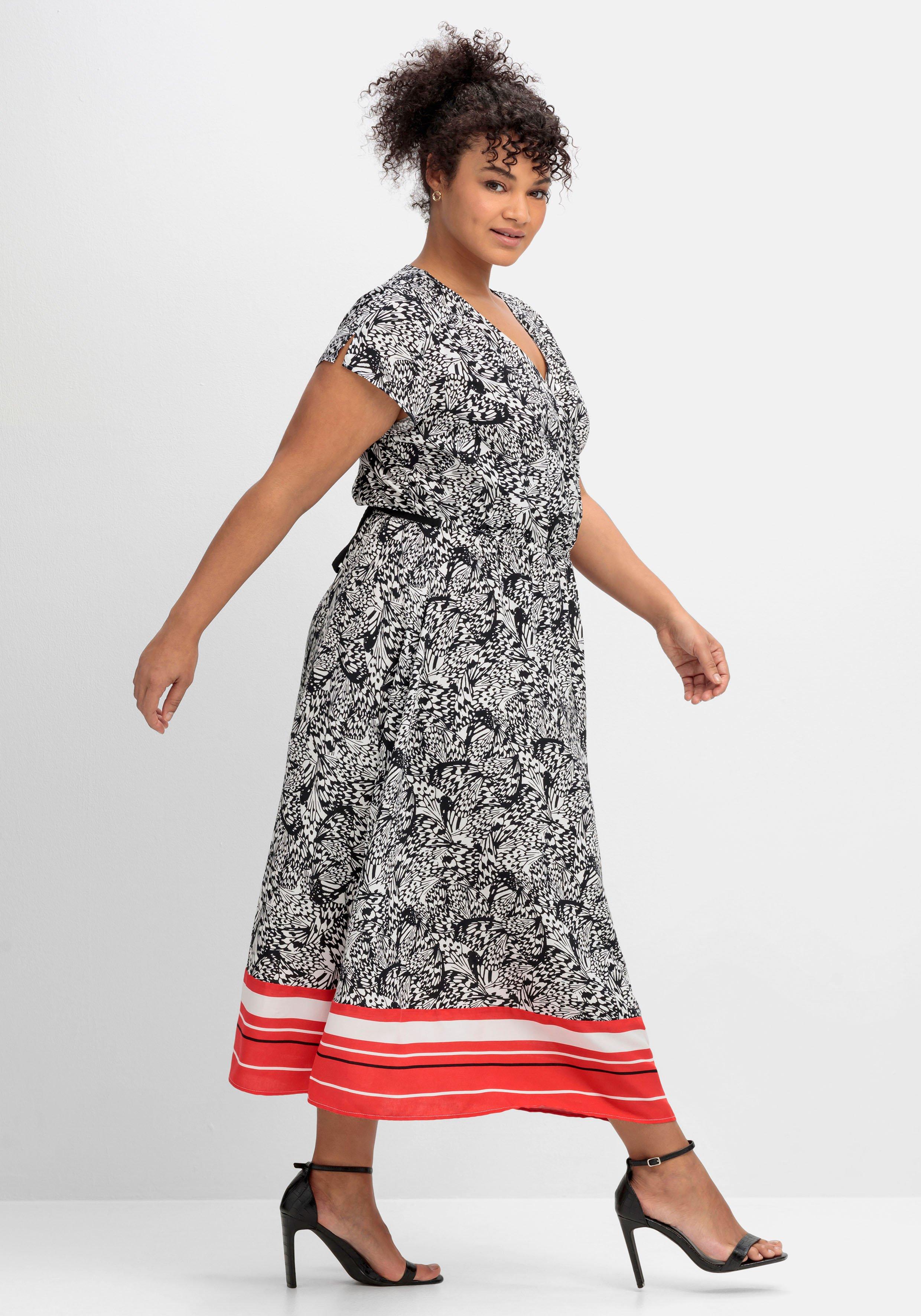 Kleid in Wickeloptik, mit Alloverdruck