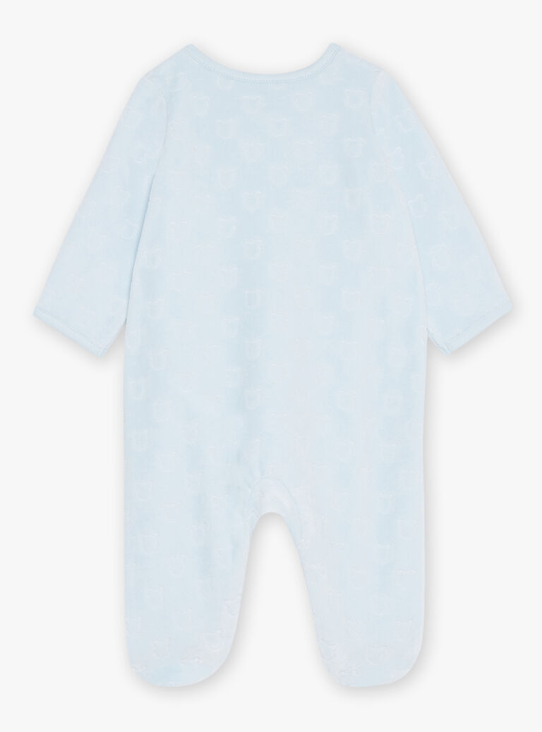 Grenouillère bleu glacier en velours en coton biologique et polyester recyclé