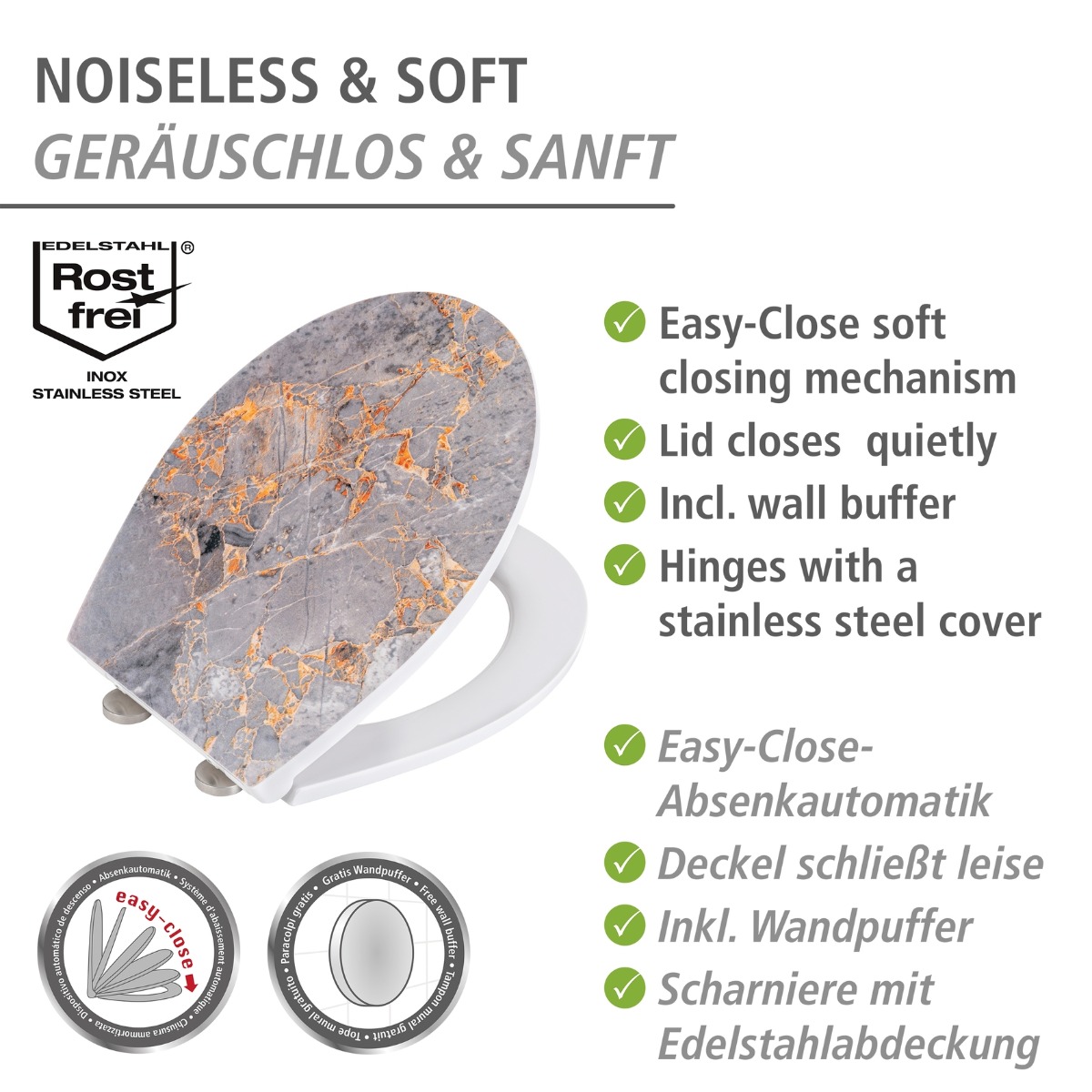 Wenko Embossed softclose toiletzitting Grey Marble