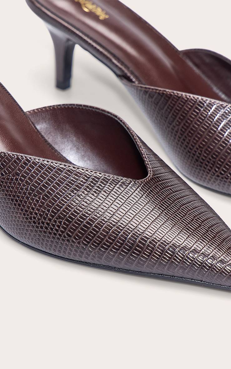 Chocolat Mule À Talon Bout Pointu Effet Synthétique