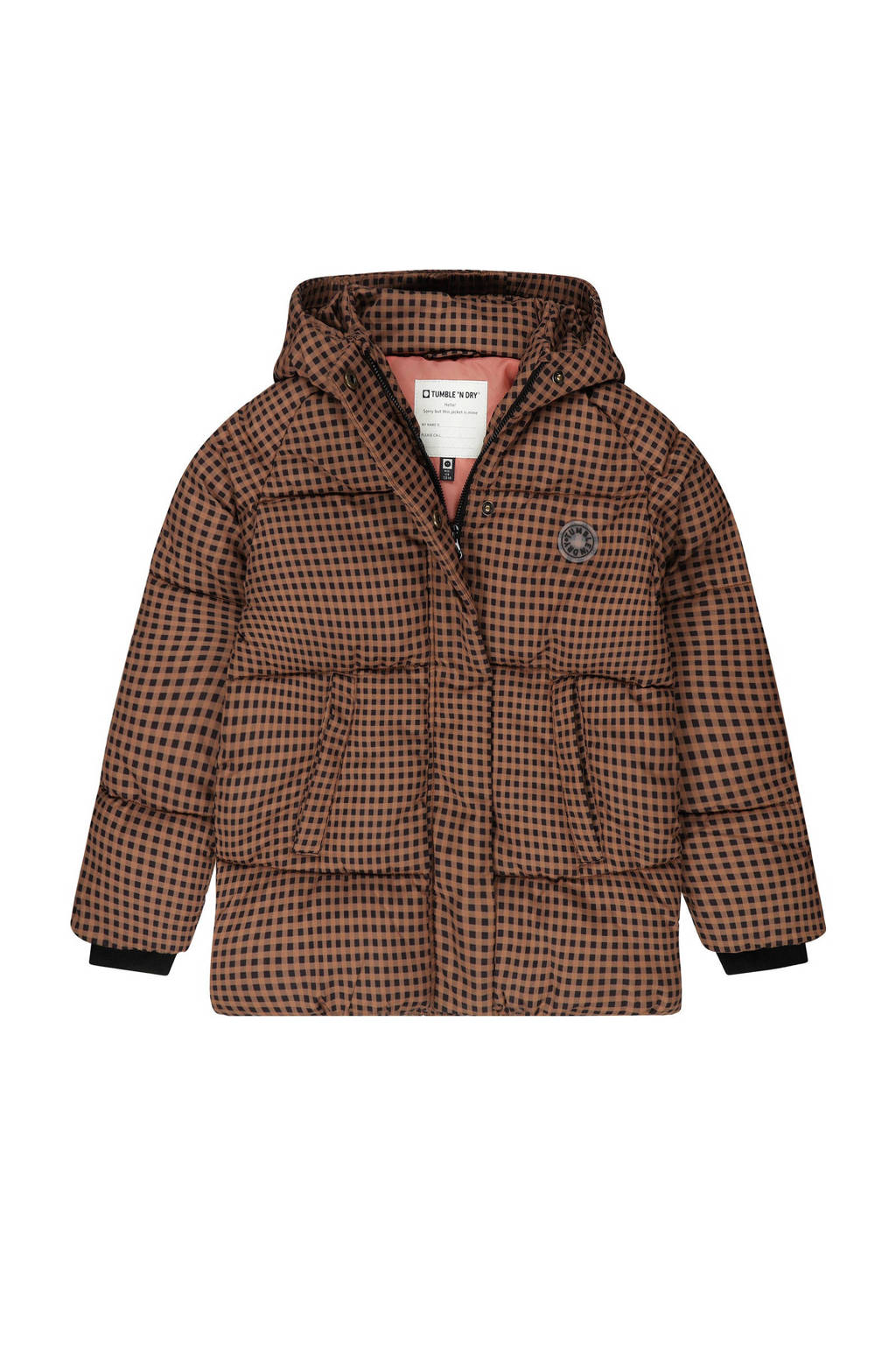 Tumble 'n Dry geruite gewatteerde winterjas Bonn bruin/donkerblauw