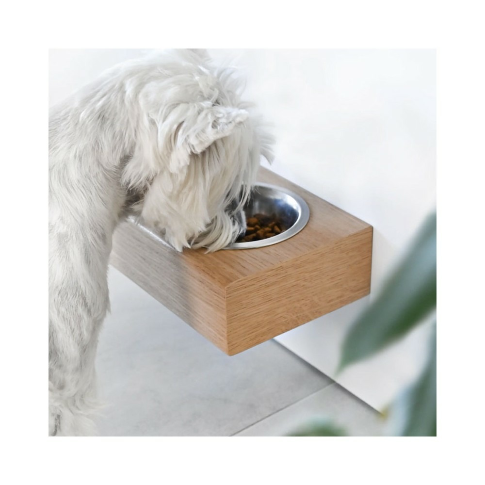 Dubuo - set de 2 gamelles pour chien surélevées, support mural en bois, taille s