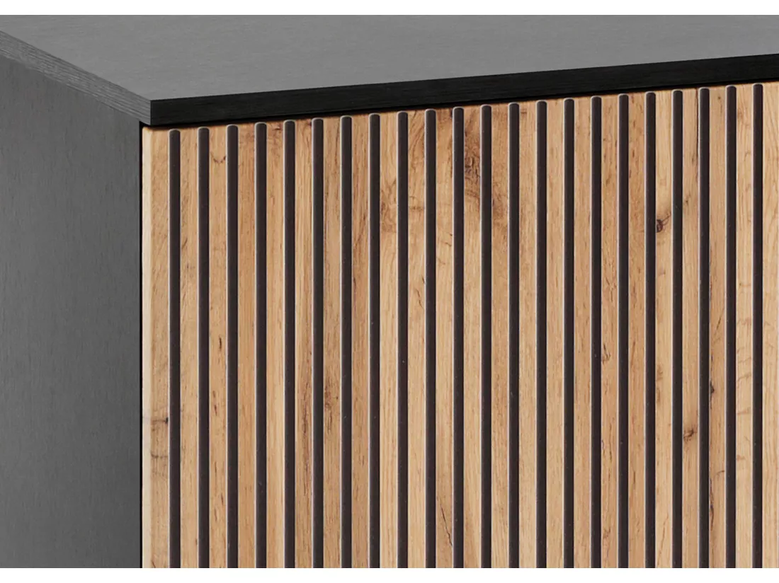 Buffet à deux portes avec éclairage LED - 104 cm - Noir/Chêne Wotan- TOSENA