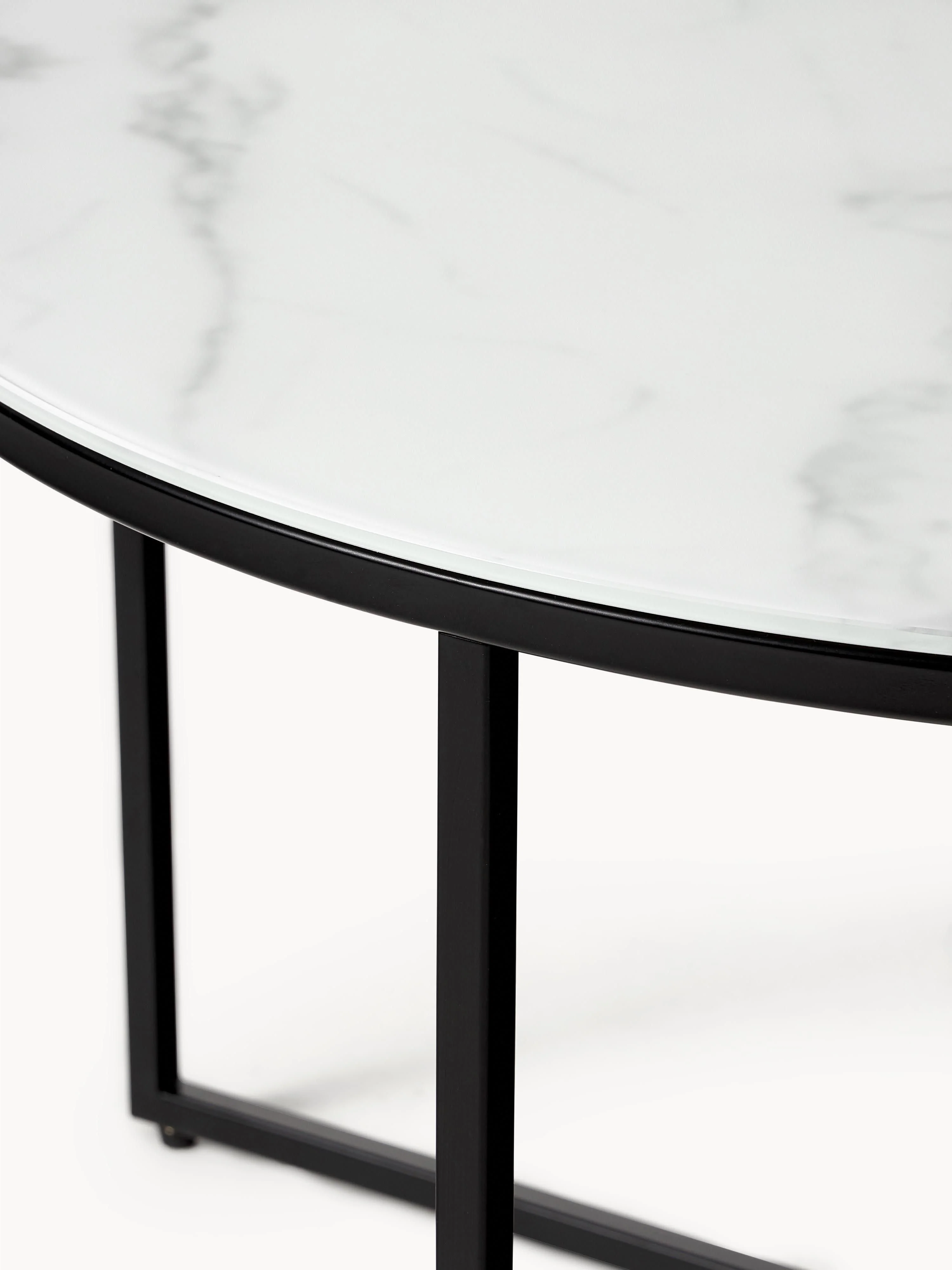 Ronde salontafel Antigua met glazen tafelblad in marmerlook