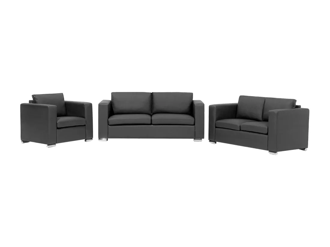 Ensemble canapés et fauteuil en cuir noir 6 places HELSINKI