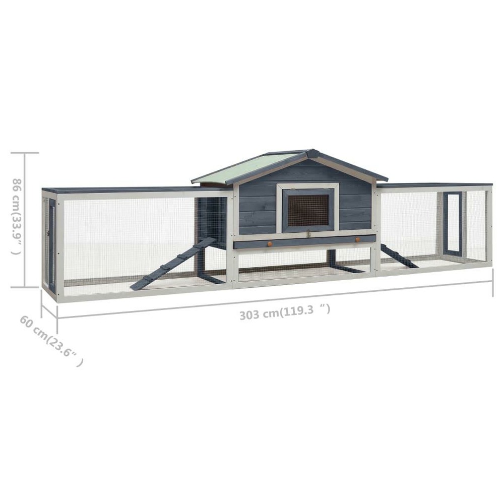 Clapier cage 303 x 60 x 86 cm pin massif et sapin gris