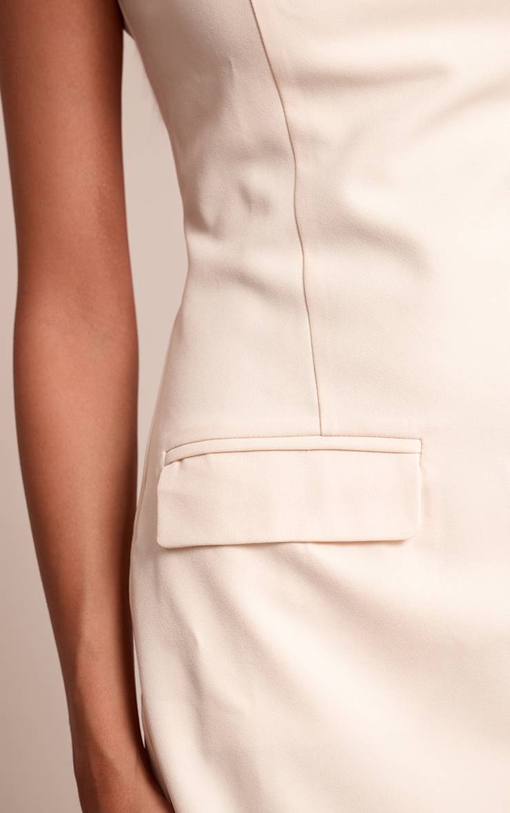 Crème Robe Moulante Sans Manches Tissée À Col Montant