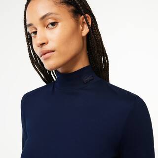 Col roulé à manches longues en coton uni T-Shirts - Bleu - Lacoste - Femme