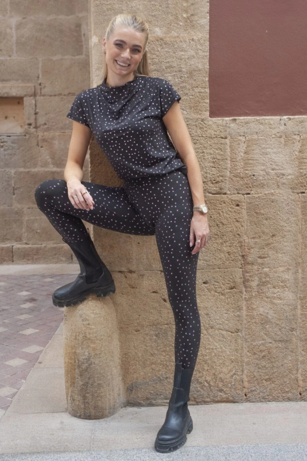 Liberte Alma-Legging black pink holographic dot