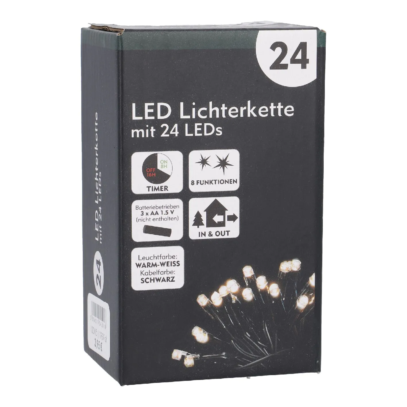 LED-Lichterkette, 8 Funktionen, warm-weiß, 24 LED