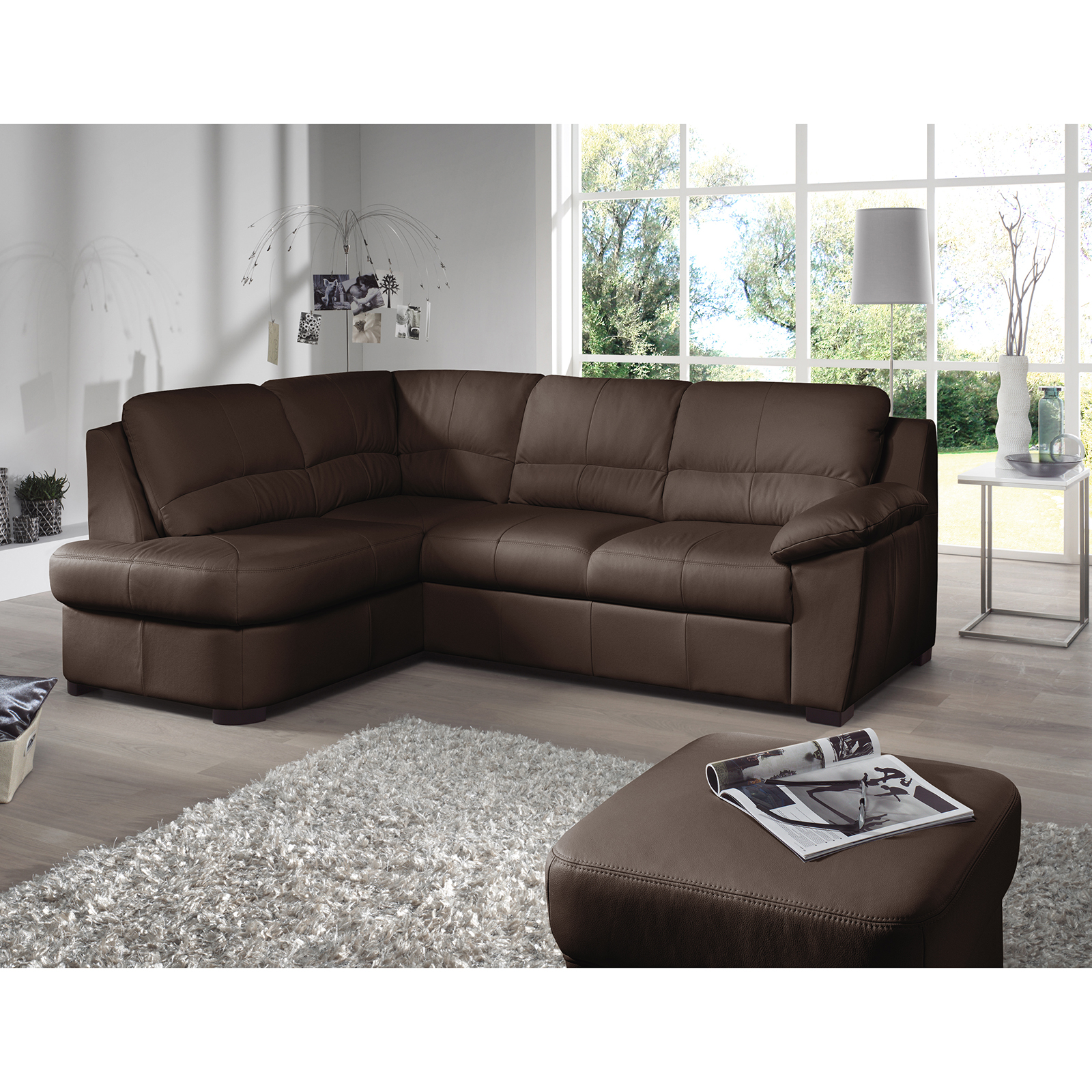 Ledersofa - cocoa - Basismodell - Ottomane links