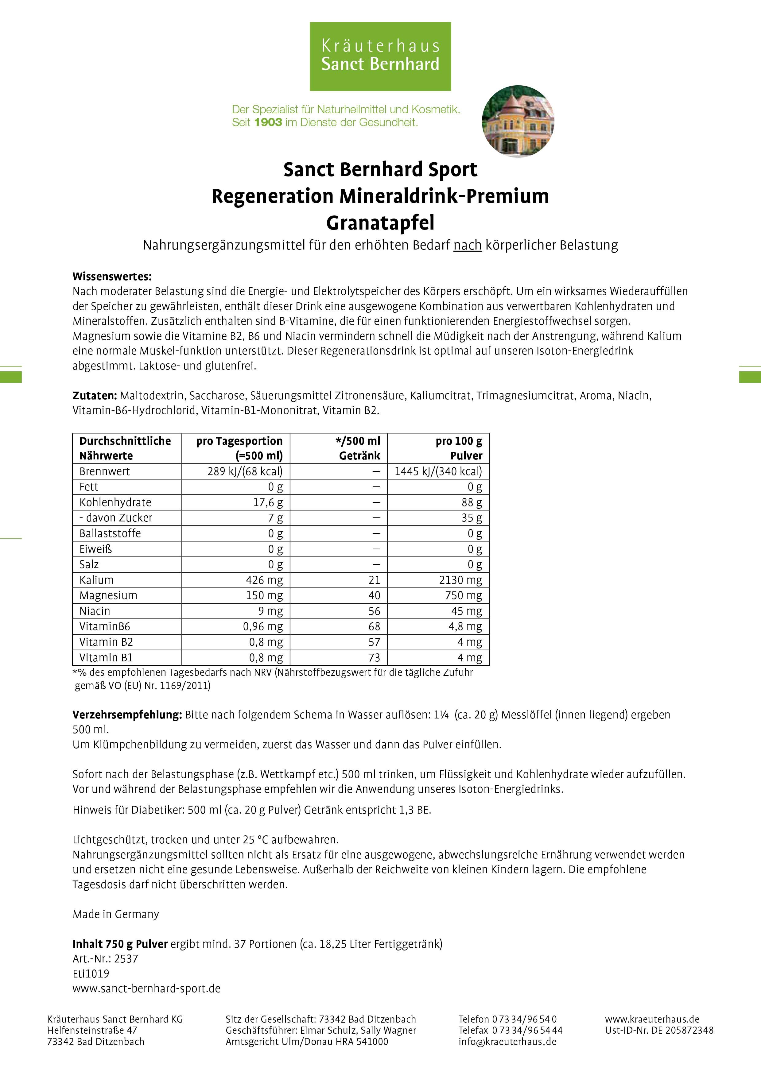 Sanct Bernhard Sport Regeneration Mineraldrink-Premium