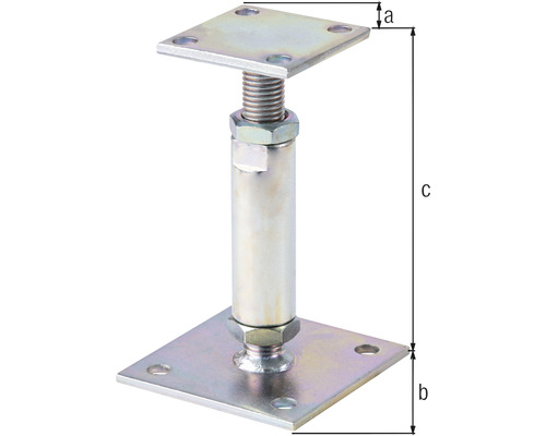 Verstelbare paaldrager voor schroefmontage, 150-190 mm, verzinkt, diklaag gepassiveerd