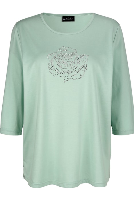 T-Shirt, Rosen-Motiv, Rundhals, 3/4-Ärmel