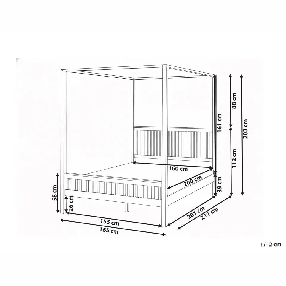 HARFLEUR - Hemelbed - Lichtbruin - 160 x 200 cm - Rubberhout