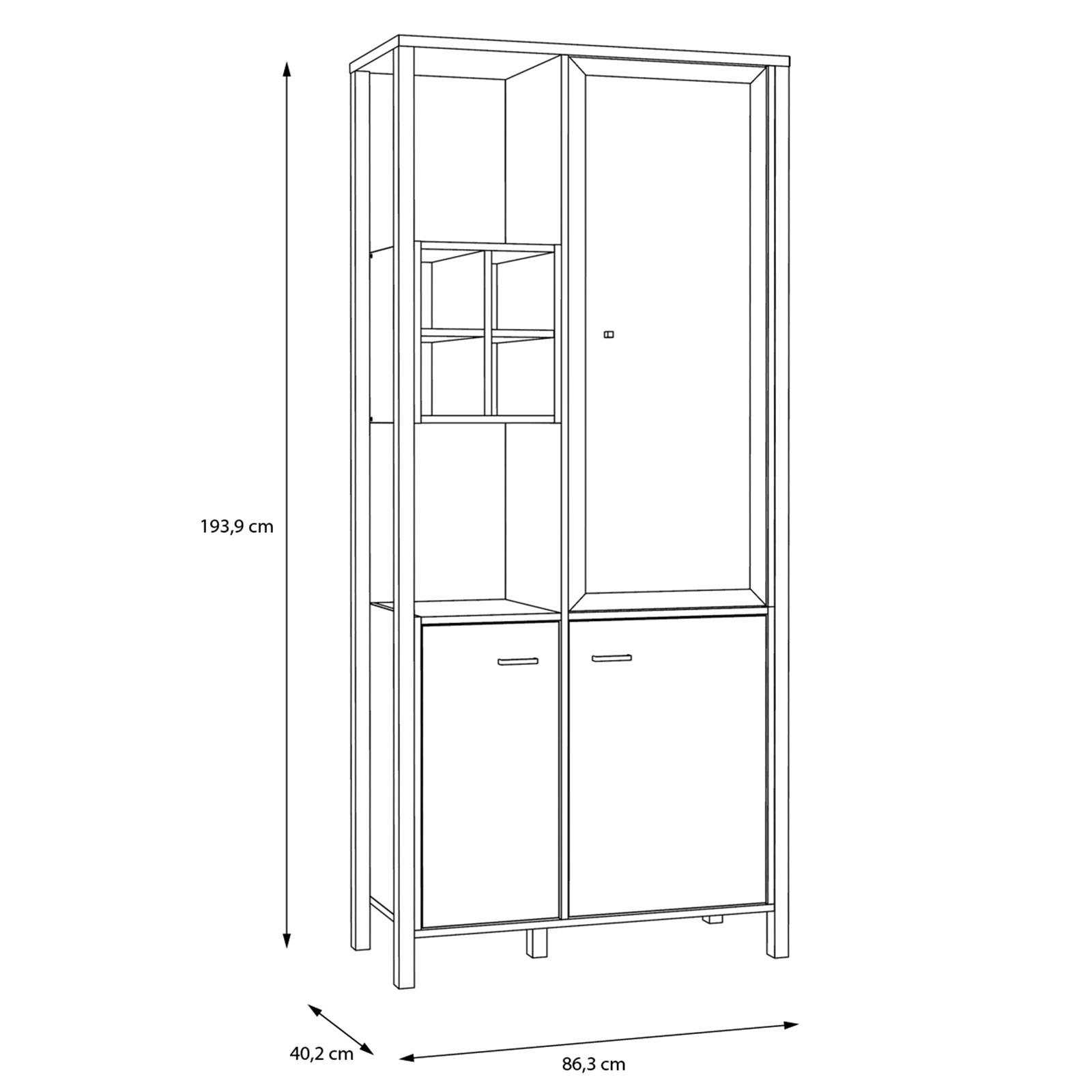 Highboardvitrine - Riveria Eiche - schwarz - 194 cm hoch