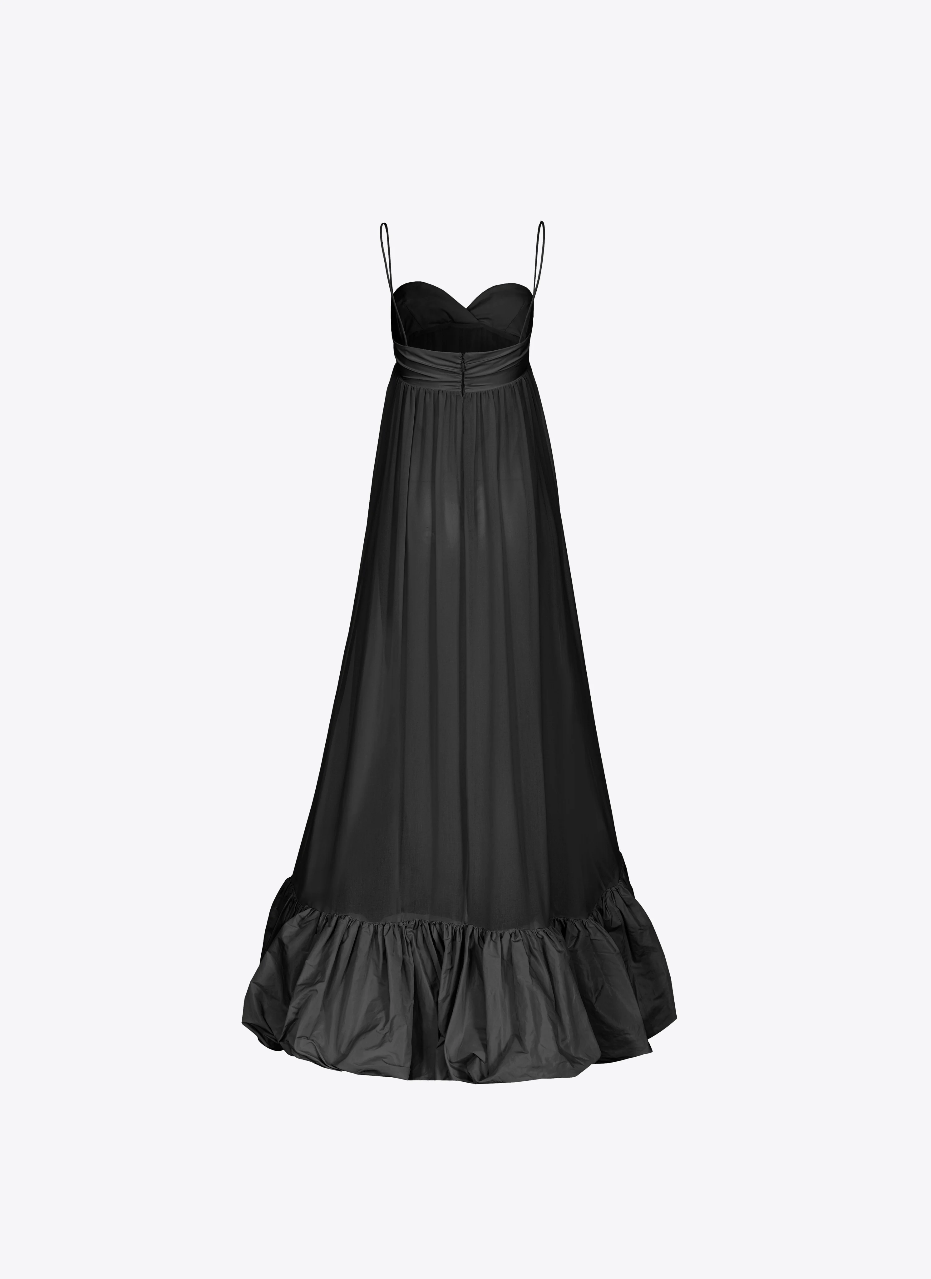 Robe longue volantée à fines bretelles | Noir
