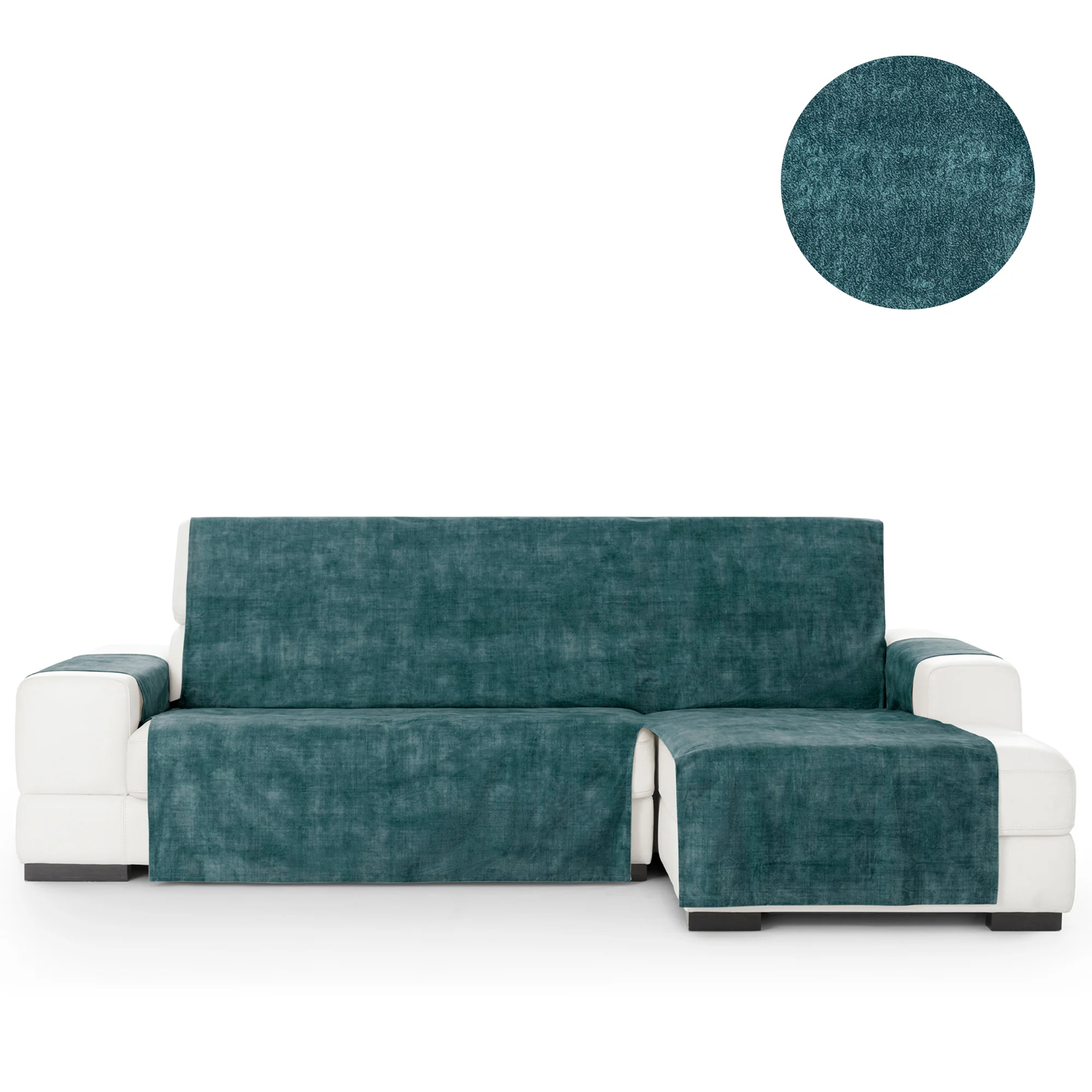 Capa protetora antimanchas para sofá com acabamento em veludo, azul, chaise longue à direita, 240 cm (250-300 cm)