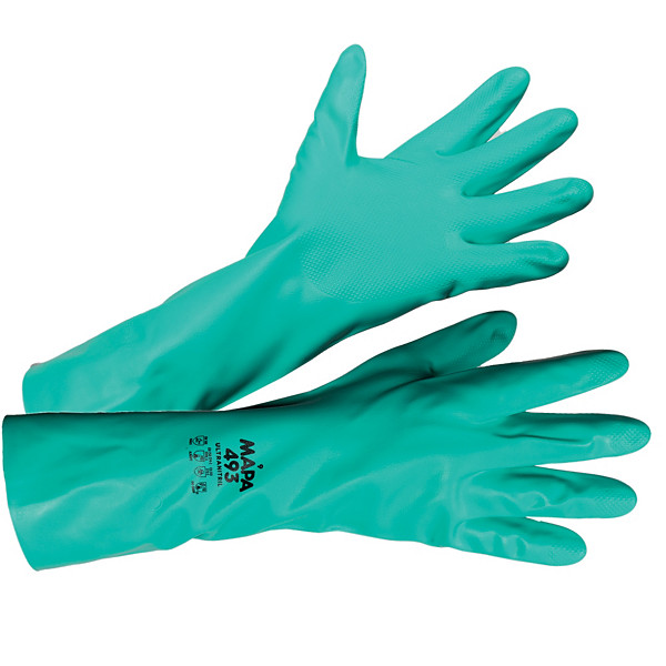 Gants protection chimique nitrile Mapa Ultranitril 493 taille 8, lot de 10 paires