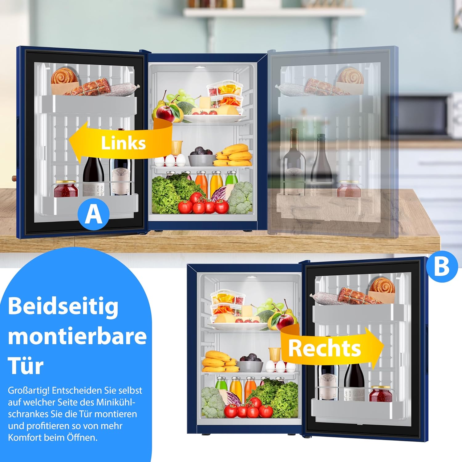 KESSER® Mini réfrigérateur avec Serrure, Mini Bar de 40 l, Silencieux, 22 DB, verrouillable, Chambre à Coucher, butée de Porte Amovible, env. 4 à 16 °C, Hauteur 57 cm, éclairage intérieur