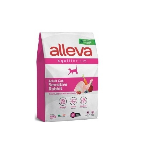 Ração Alleva Equilibrium para gatos adultos, sabor coelho.