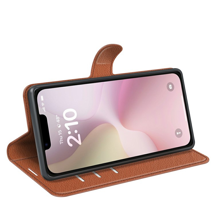 iPhone 16e Leder Tasche Flip Cover Litchi Look - Braun