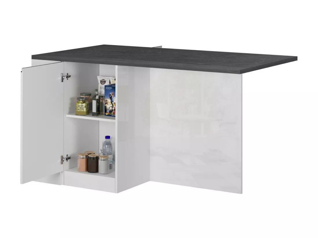 Îlot de cuisine Dcannaval, Armoire polyvalente, Meuble de kitchenette, Table auxiliaire, 100% Made in Italy, 160x90h90 cm, Blanc brillant et ardoise