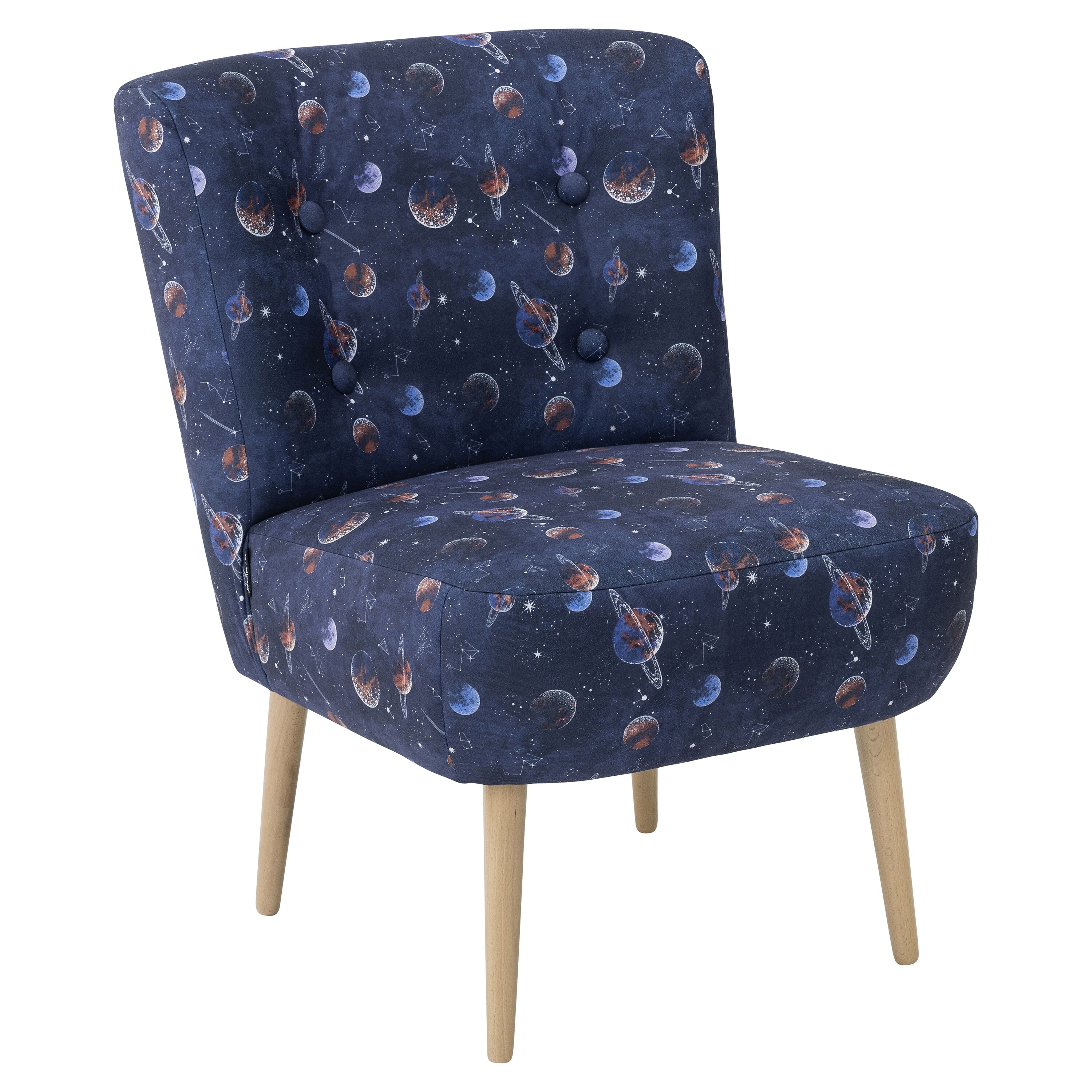 lovingHome® Sessel Fiola Weltraum-Motiv Polstersessel Stuhl Relaxsessel Füße Buche natur mittlere Sitzhärte