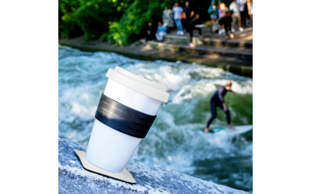 silwy® To-Go-Cup Porzellan Becher mit Deckel inkl. Metall-Nano-Gel Pad Untersetzer (350 ml)