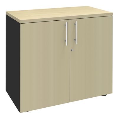 Armoire basse EXPRIM/URBAN/LOFTER/LEVEL - H72 x L80 x P47 - 2 portes - Corps Anthracite - Dessus et portes imitation Erable