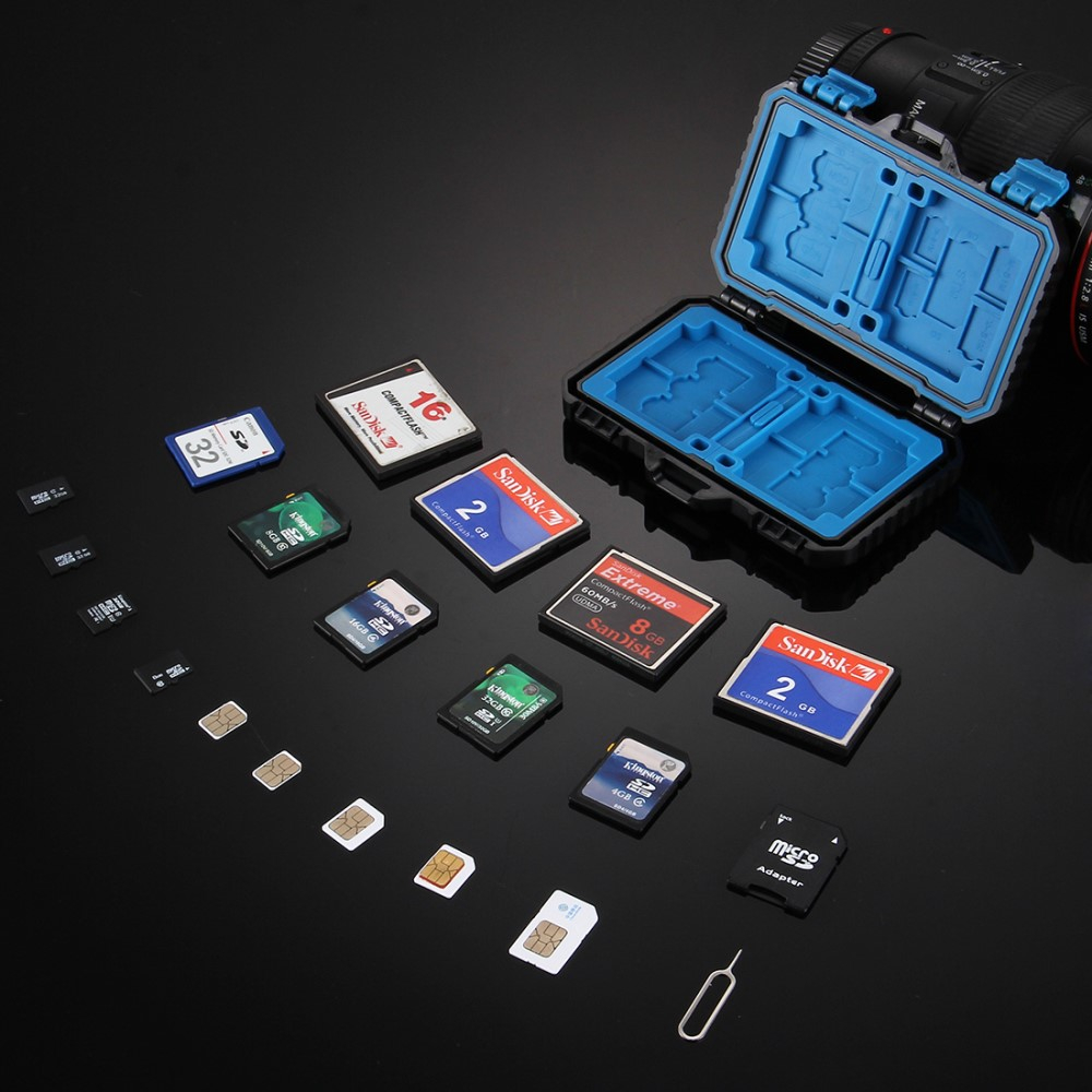 Speicherkarten und Sim Karten Aufbewahrungsbox für 27 Karten (4x CompactFlash / 8x SD / 9x MicroSD / 1x Sim / 2x MicroSim / 2x NanoSim)