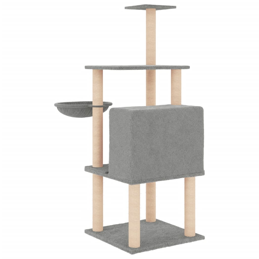Arranhador para gatos vidaXL com hastes de sisal cinza claro, 132 cm
