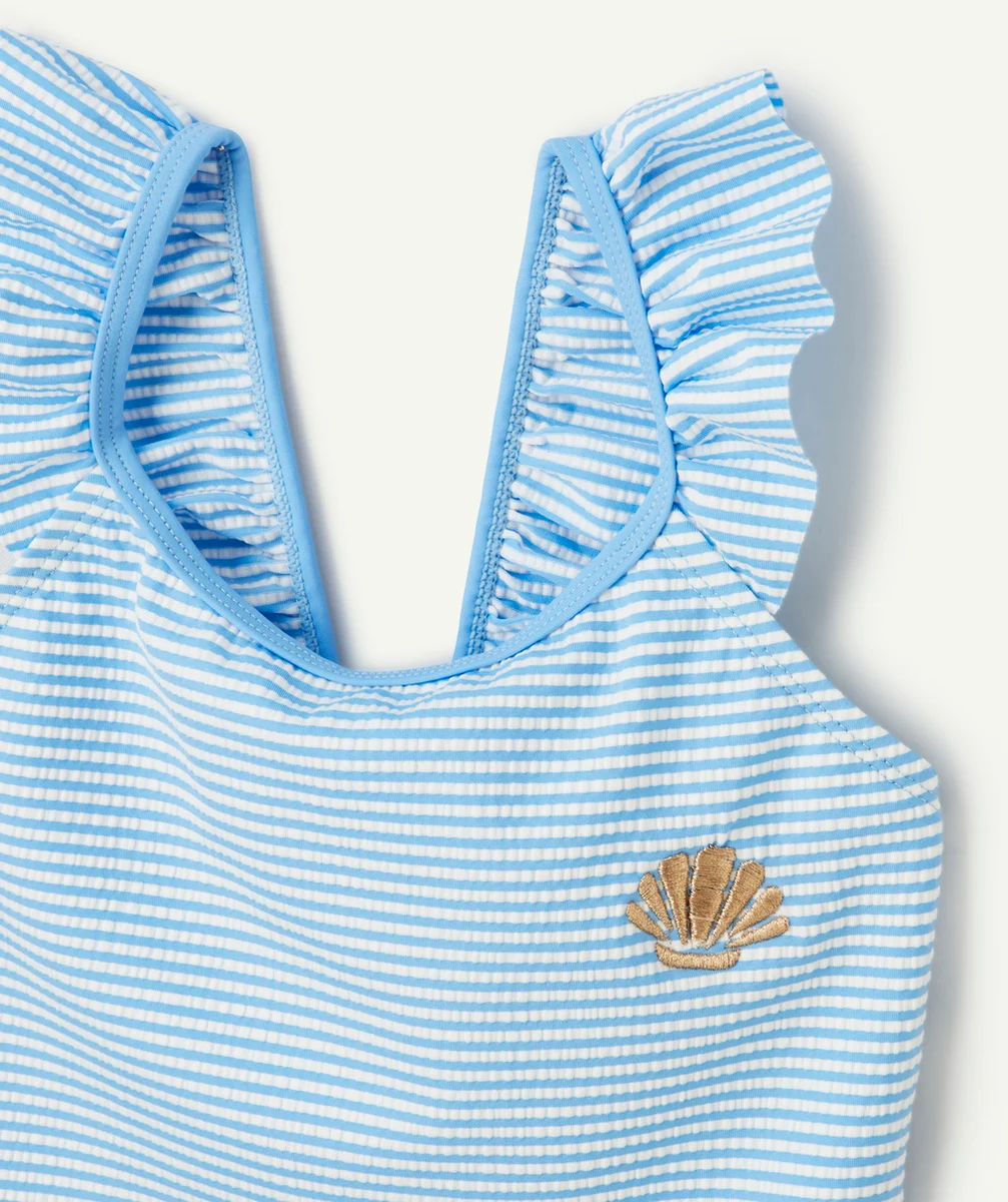 MAILLOT DE BAIN 1 PIÈCE FILLE EN FIBRES RECYCLÉES À RAYURES BLEUES