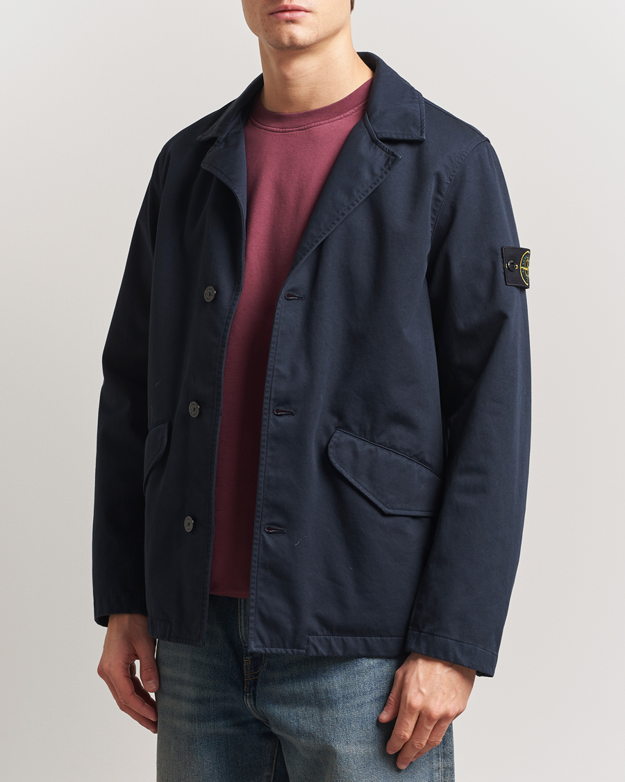Stone Island Raso Gommato 3L Cotton Blazer Jacket Navy Blue