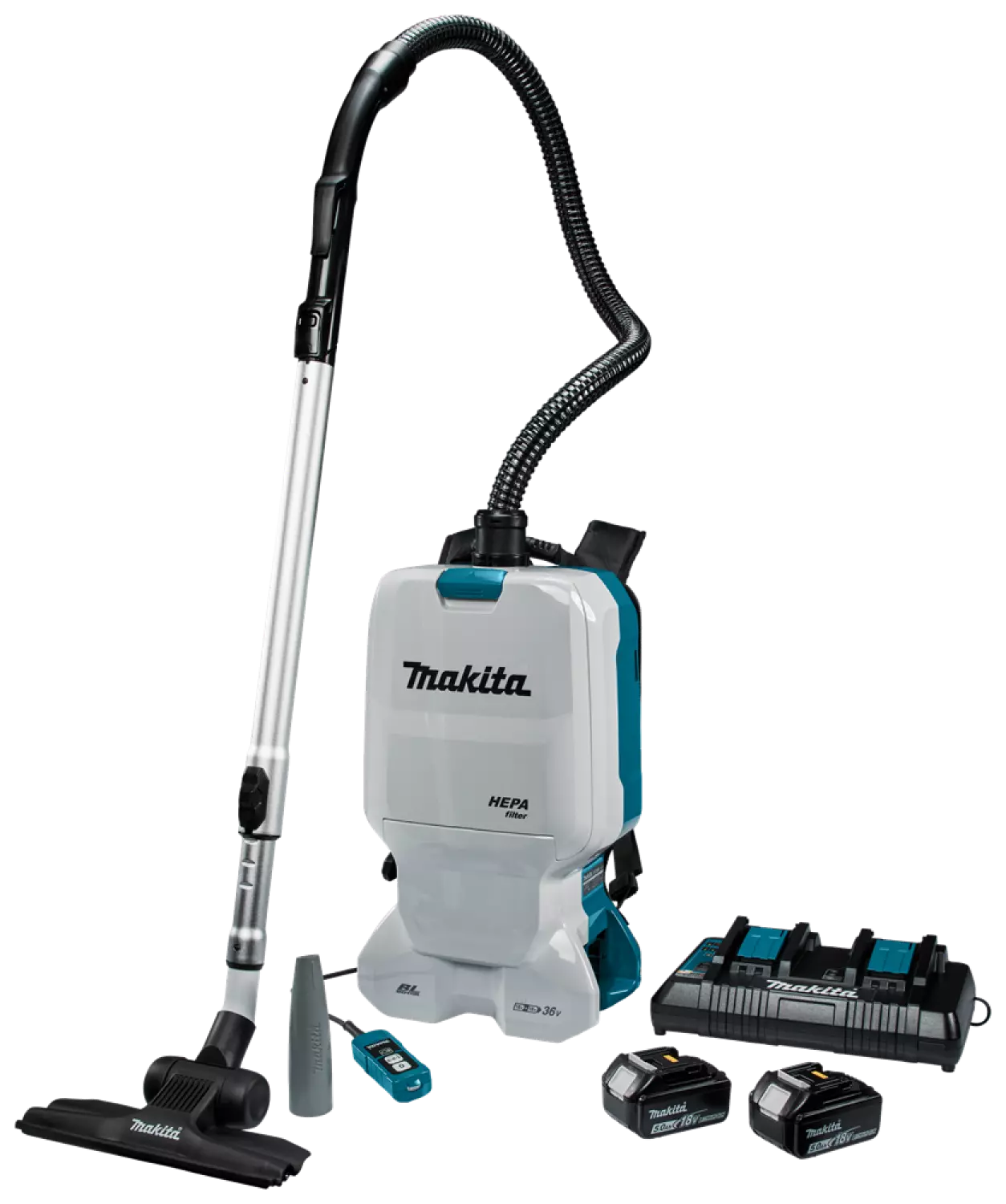Makita DVC660PT2 2x18 V Rugstofzuiger voor schoonmaak Body incl. 2 accu's en duolader