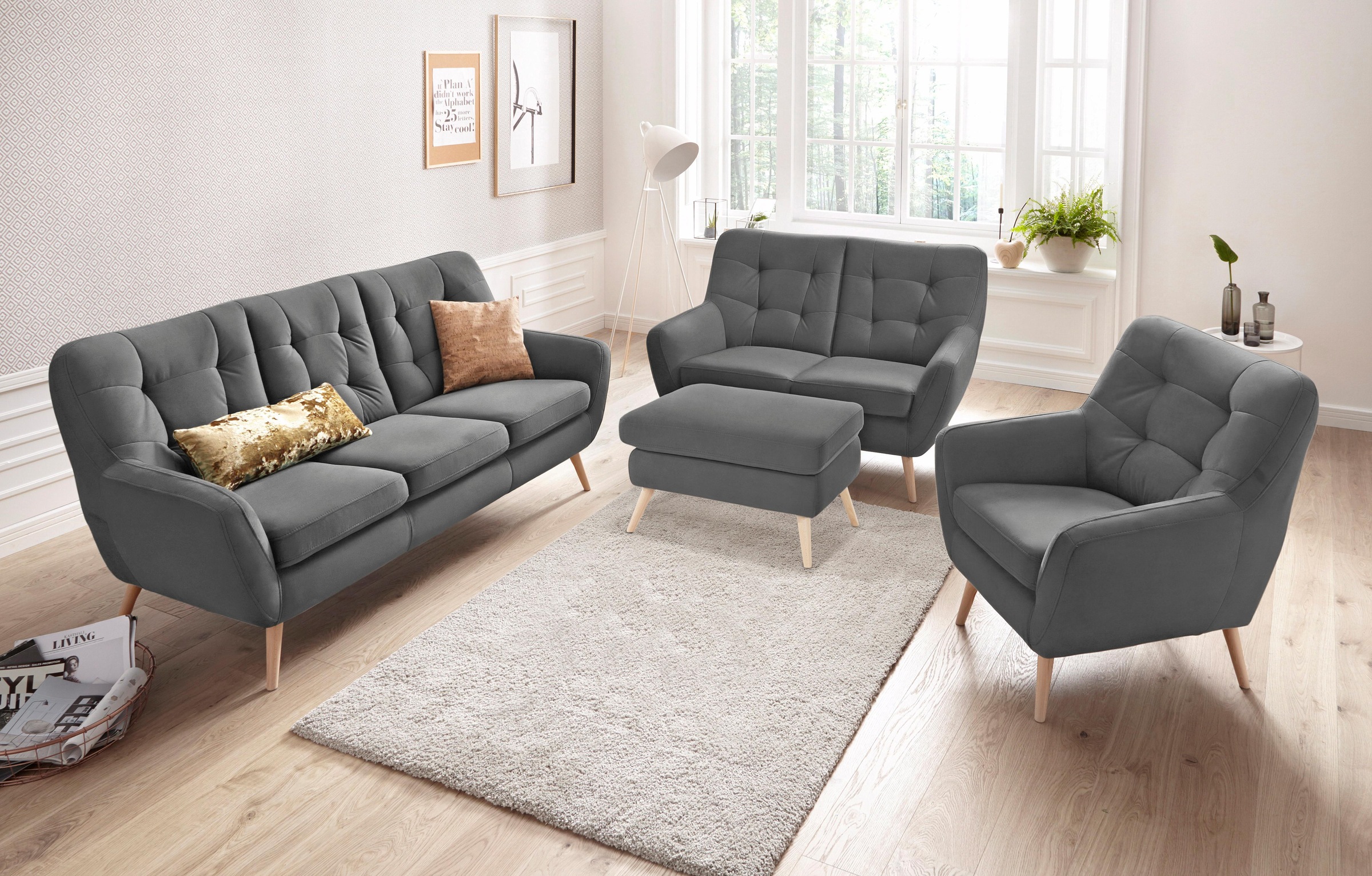 exxpo - sofa fashion Hocker »Scandi bequem und elegant mit hohem Holzfuss« bequem und elegant mit hohem Holzfuss