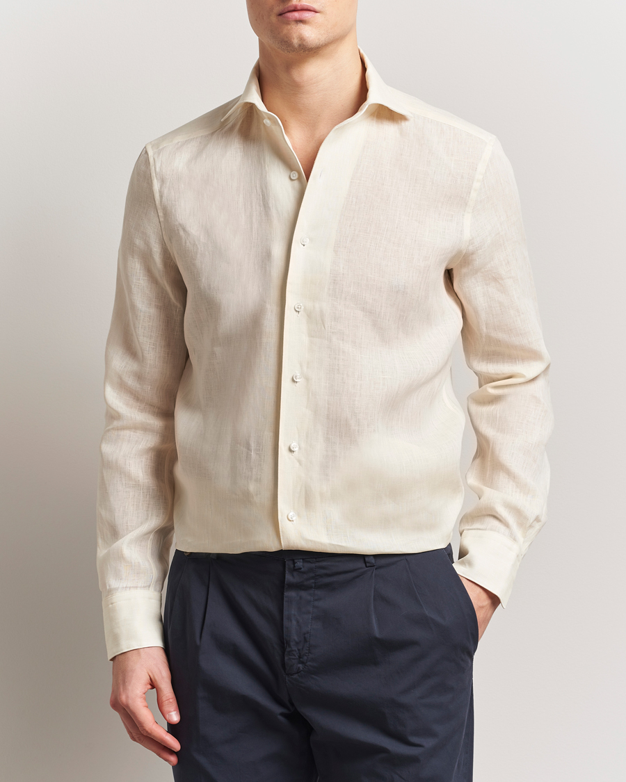 Stenströms 1899 Slimline Linen One Piece Collar Shirt Yellow