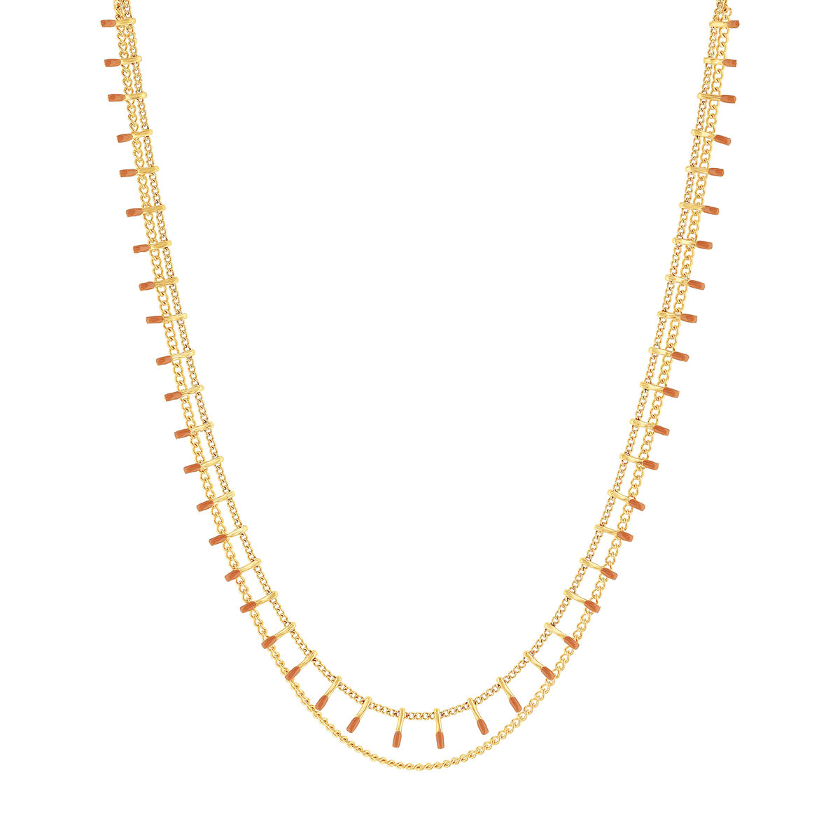 Collier acier doré 2 rangs laque orange 45,5 cm