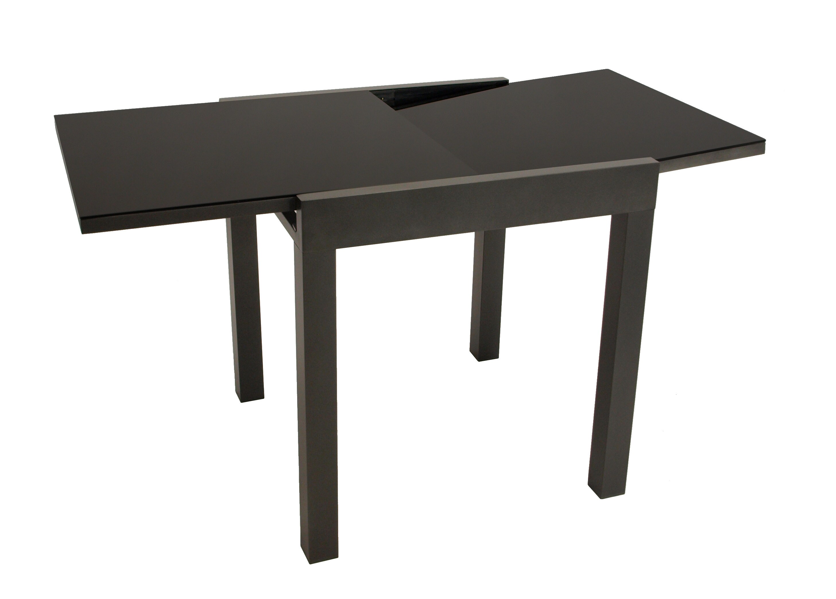 DEGAMO Balkon-Ausziehtisch ELBA 70/140x70cm, Aluminium anthrazit + Glas schwarz