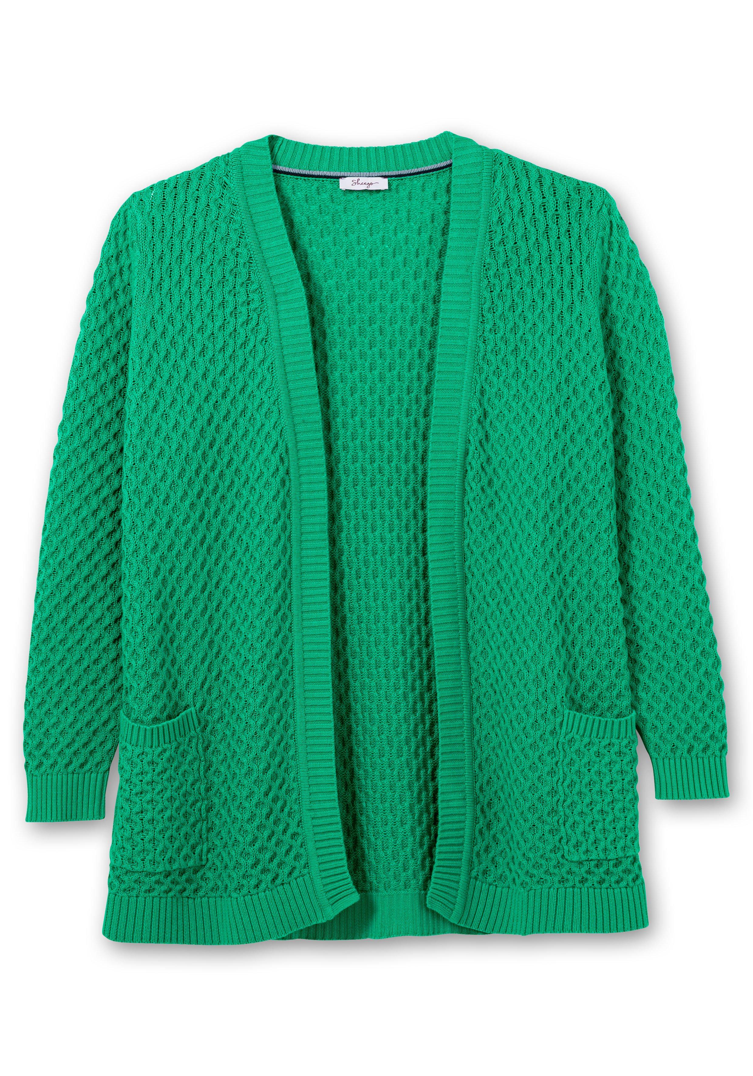 Strickjacke in Wabenstruktur, in leichter A-Linie