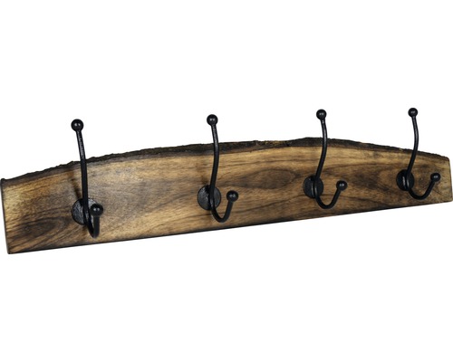 Kapstok met 4 haken, hout/staal, natuurlijke afwerking, L x B 500/90 mm