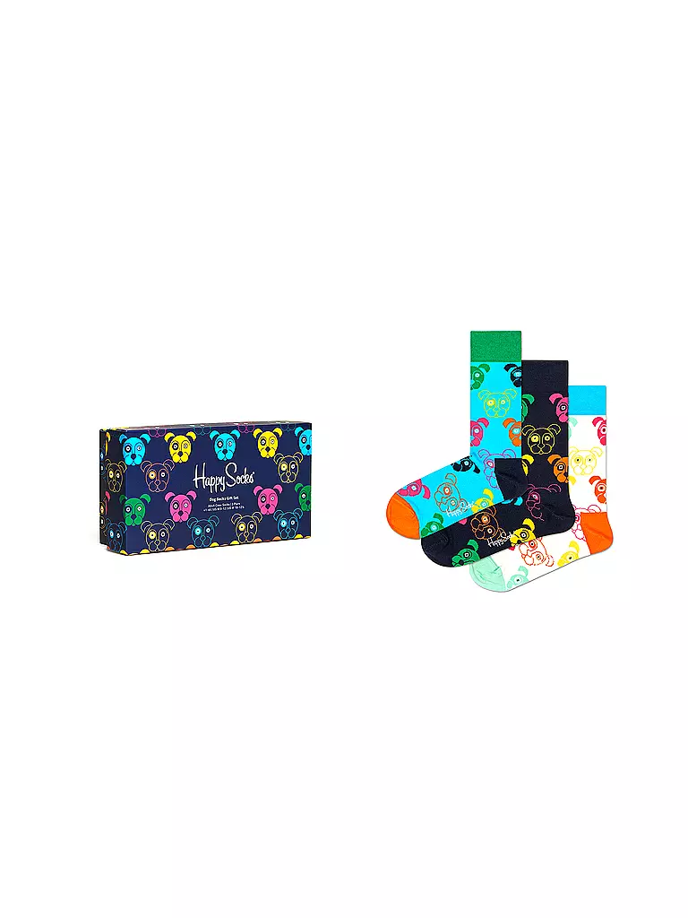 HAPPY SOCKS Herren Geschenkbox Socken MIXED DOGS 3er Pkg 41-46 navy dunkelblau