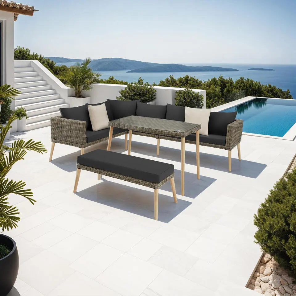 tectake Wicker lounge Pula met aluminium frame, Natuur