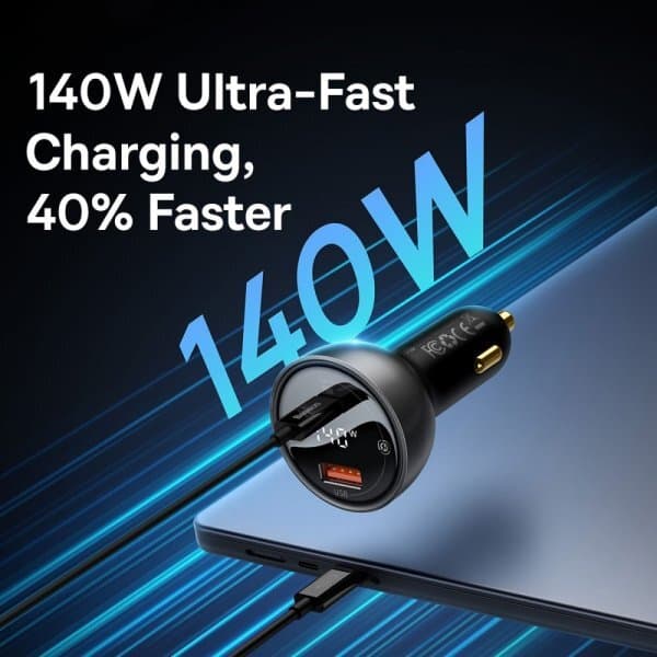 Baseus Biloplader Digital Display PD3.1 Dual Cast Car Charger 140W