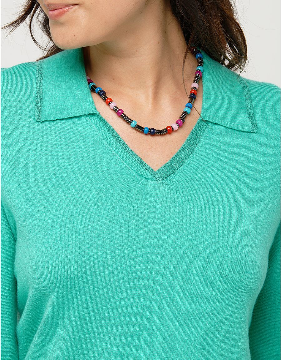 Pull vert menthe col polo