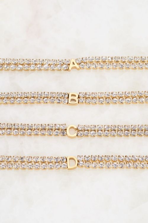 Dubbele strass armband met initial