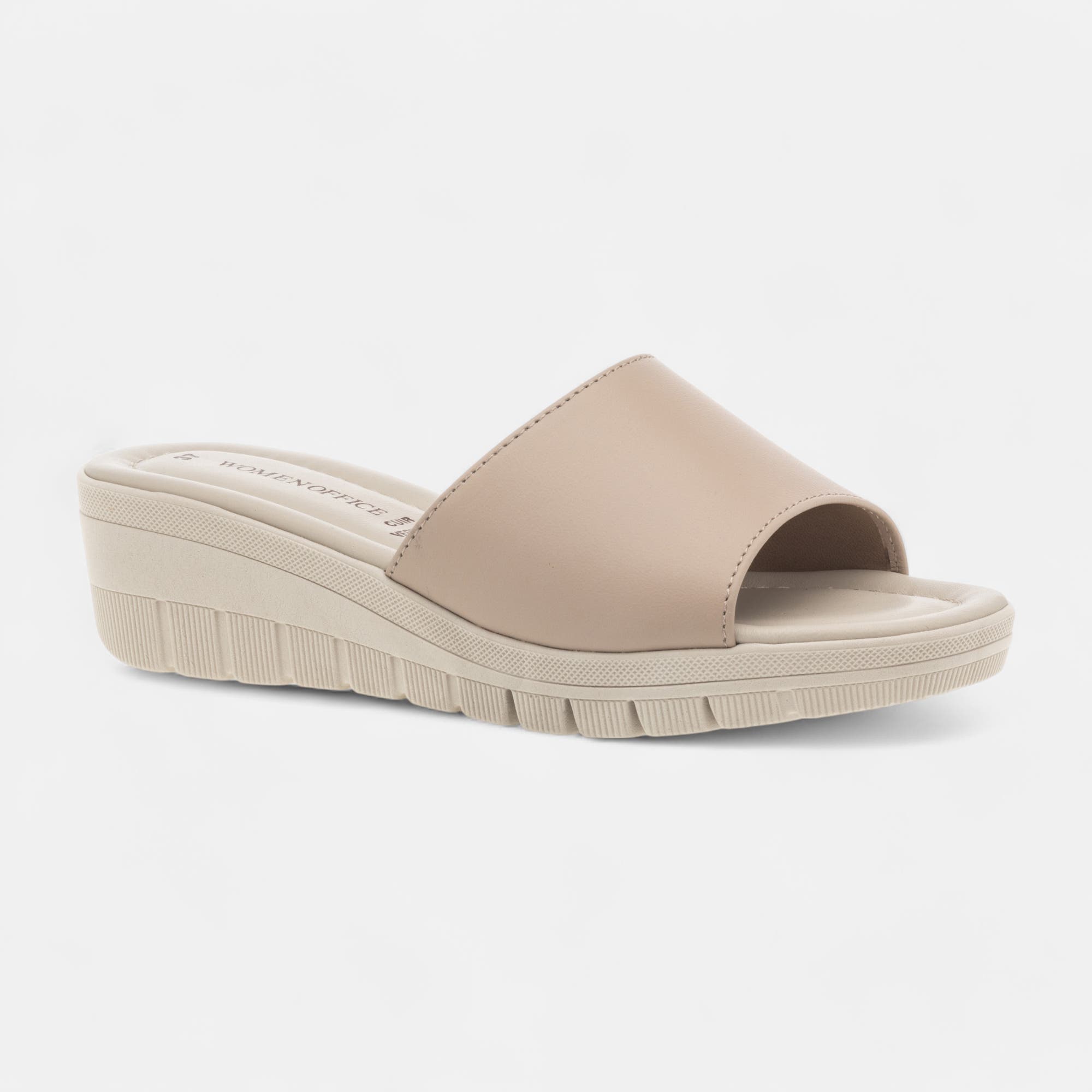 Mules à talon compensé Femme en cuir beige
