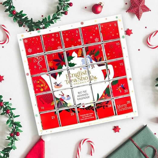 (215x215mm) Red Christmas Puzzle Tee Adventskalender Bio Pyramiden Teebeutel mit 25 Türchen (62028) - Rot