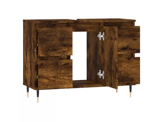 Armoire salle de bain chêne fumé 80x33x60cm bois d'ingénierie
