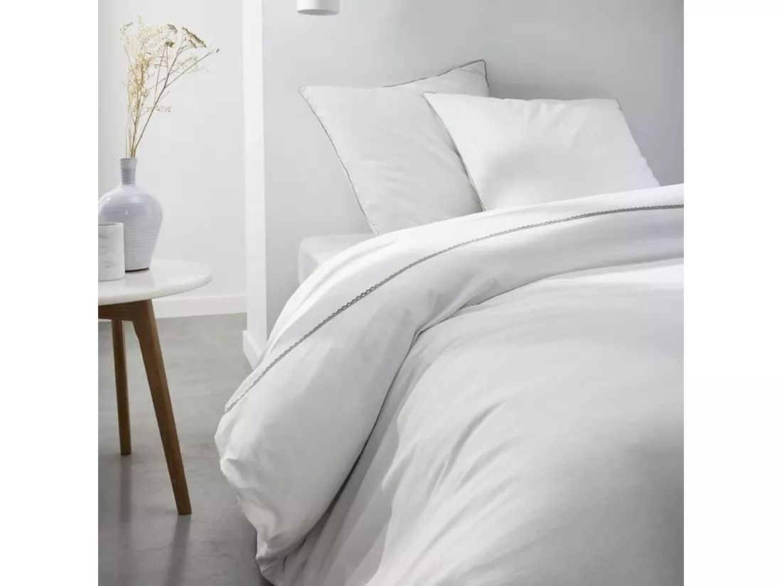 Drap housse - 140 x 200+30 cm - 100% Percale de coton uni - Craie